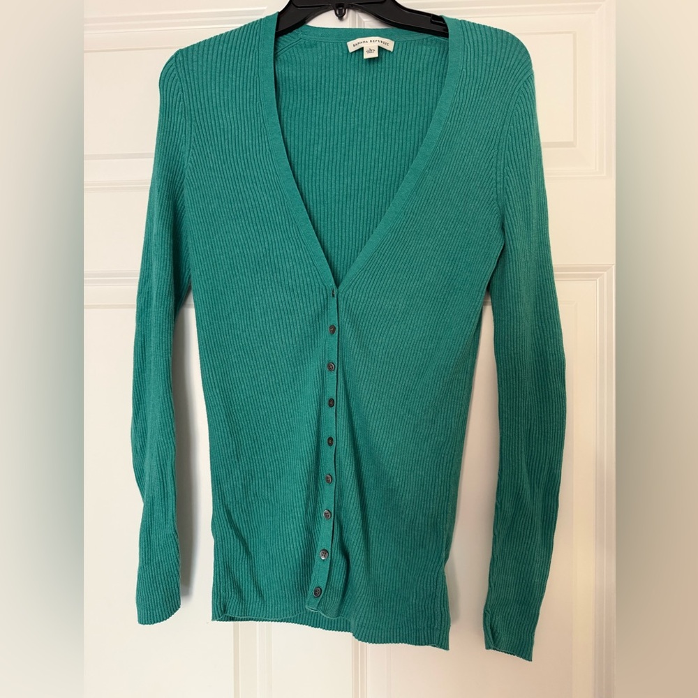 Banana Republic Teal Cardigan Pima Cotton/Cashmere Sweater Size L
